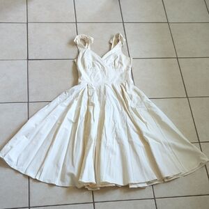 Cream Fit-and-Flare Sundress with V-Neck